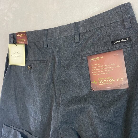 NWT EDDIE BAUER Nano Care Dress Casual Pleated Ruston Fit Pants Charcoal 34 x 30 - Picture 2 of 12